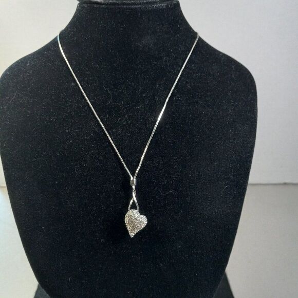 Swarovski Puffed Heart Pendant with Crystals & Lariat device on box chain Swans - Picture 1 of 9